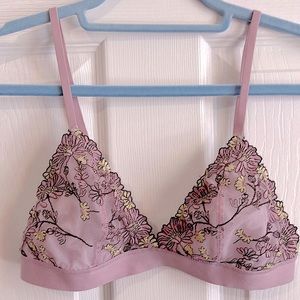 Aerie Lavender Floral Embroidered Triangle Bralette Bra S/P
